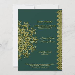 Customisable Metallic Gold Emerald Mehendi Indian Invitation