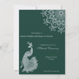 Customisable Metallic Silver Emerald Mehndi Indian Invitation