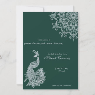 Customisable Metallic Silver Emerald Mehndi Indian Invitation