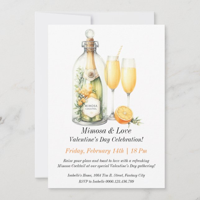 Customisable Mimosa & Love – Valentine’s Day  Invitation (Front)
