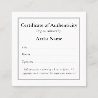 Customisable Mini Certificate of Authenticity Art