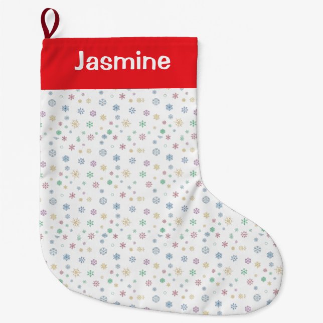Customisable Minimal Colourful Christmas Snowflake Large Christmas Stocking (Front)