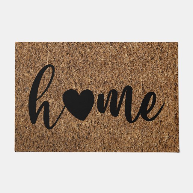 Customisable Minimal Faux Coir Home with Heart Doormat (Front)