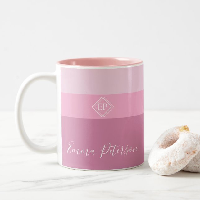 Customisable Minimalist Monogram  Two-Tone Coffee Mug (With Donut)