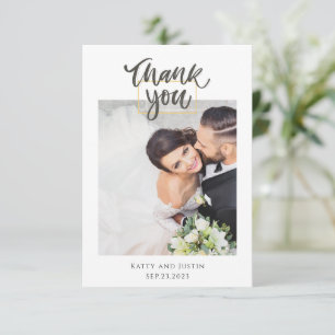 Customisable Minimalist Script Heart Wedding Photo Thank You Card