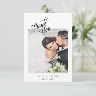 Customisable Minimalist Script Heart Wedding Photo Thank You Card