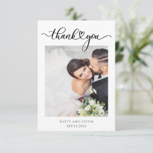 Customisable Minimalist Script Heart Wedding Photo Thank You Card