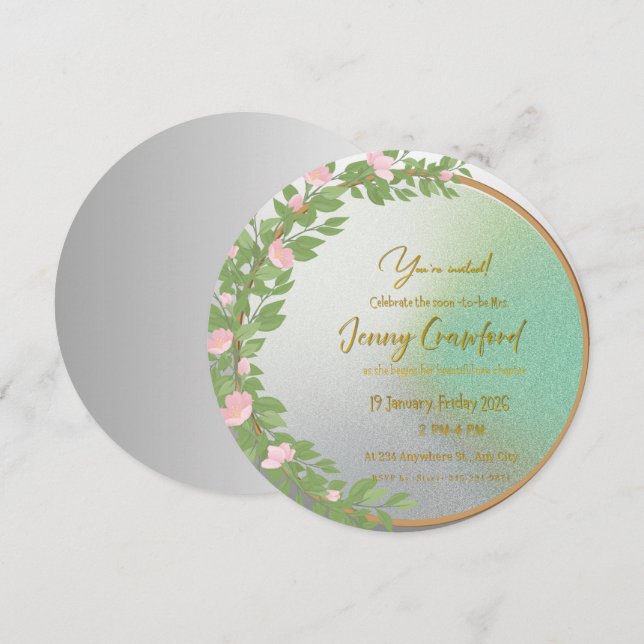Customisable Mint Glitter Gradient Round Wedding B Invitation (Front/Back)