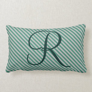 Customisable Mint Green Striped Initial Monogram Lumbar Cushion