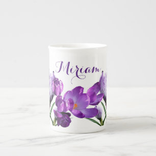Customisable Miriam name purple flower boho trendy Bone China Mug