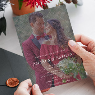 Customisable Modern Diagonal Striped Photo Wedding Invitation