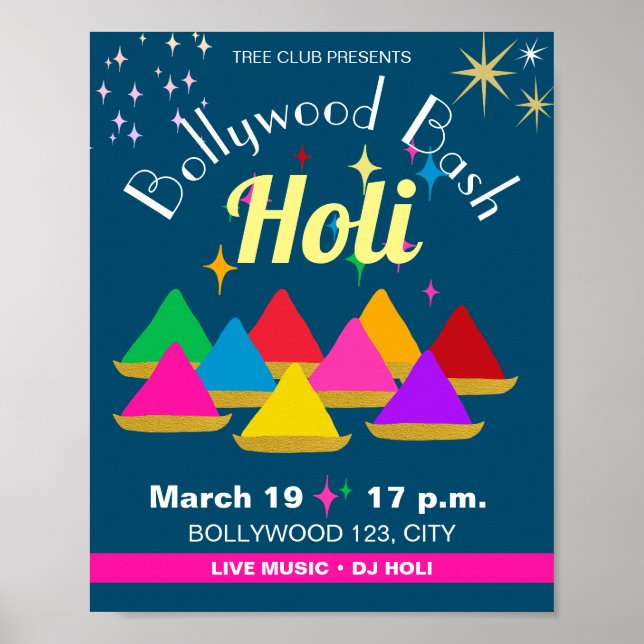 Customisable Modern Hindu Holi Festival Colours    Poster (Front)