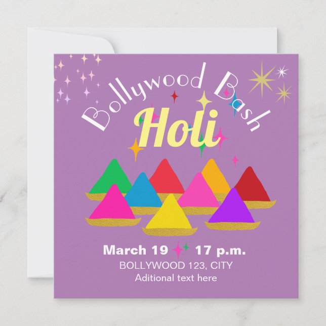 Customisable Modern Holi Festival Colours Purple Invitation (Front)