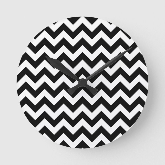 Customisable Modern Large White & Black Chevrons Round Clock (Front)