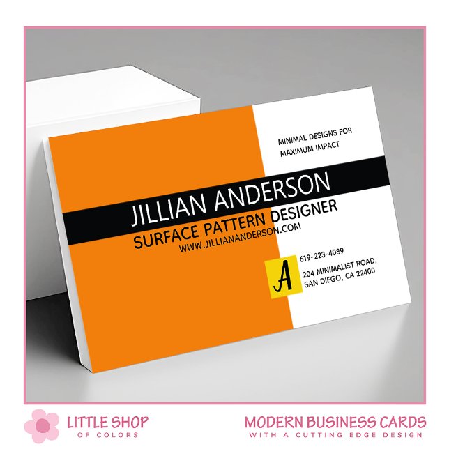 Customisable Modern Minimalist Orange Colour Block Business Card (Creator Uploaded)