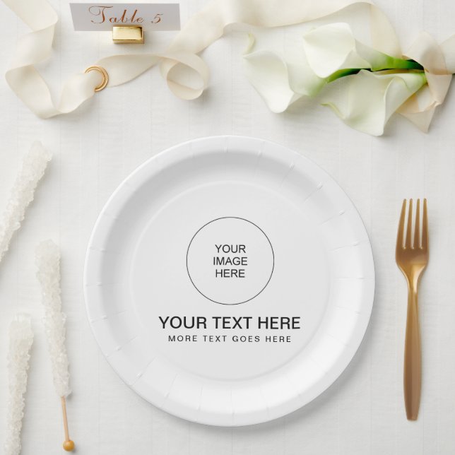 Customisable Modern Minimalist Round Template Paper Plate (Wedding)
