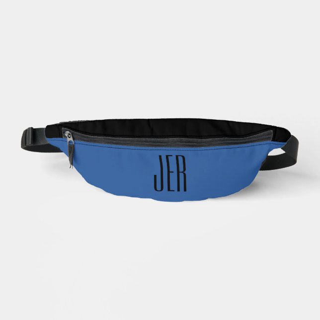 Customisable Modern Monogram Initials Blue Black Bum Bags (Front)
