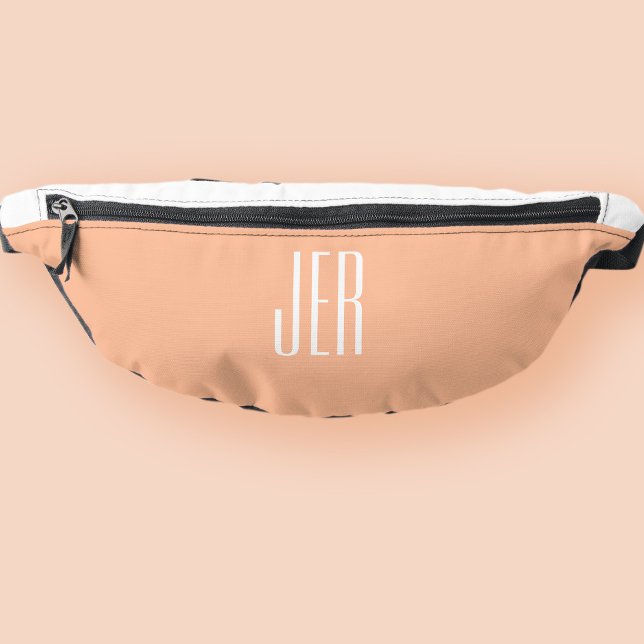 Customisable Modern Monogram Initials Peach White Bum Bags (Customizable Modern Monogram Initials Peach White Fanny Pack)