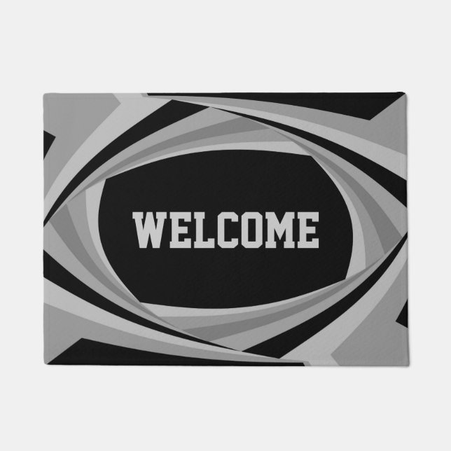 Customisable Modern Stylish Black Silver Pattern Doormat (Front)