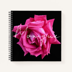 Customisable Monique name hot pink rose floral Notebook