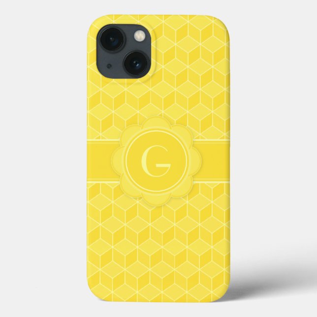 Customisable Monogram Bright Yellow 3D cubes Case-Mate iPhone Case (Back)