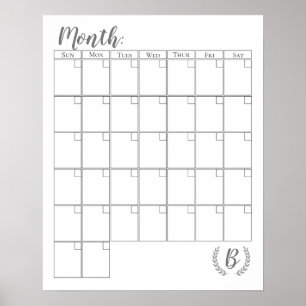Customisable Monogram Calendar Poster
