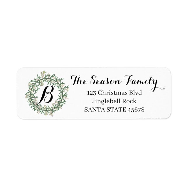 Customisable Monogram Christmas Return Address Label (Front)