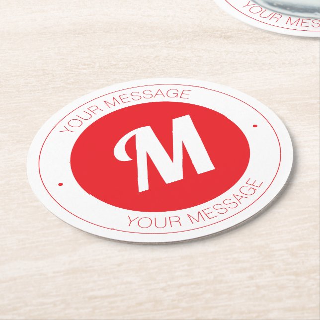 Customisable Monogram & Circular Text Template Round Paper Coaster (Angled)