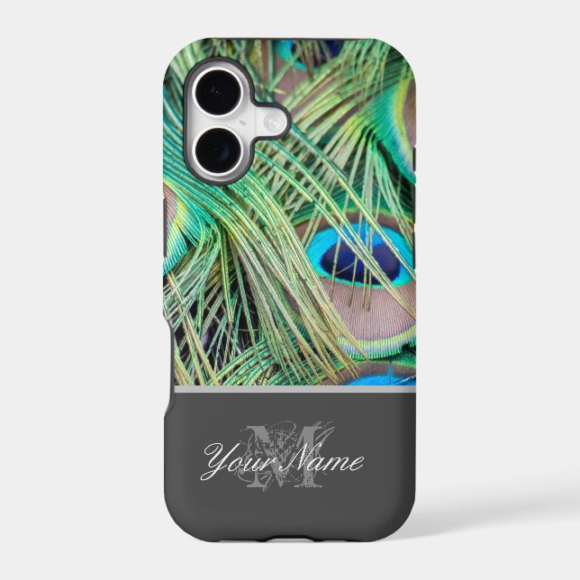 Customisable Monogram colourful peacock feathers! (Back)