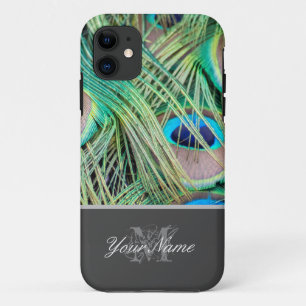 Customisable Monogram colourful peacock feathers! iPhone 11 Case