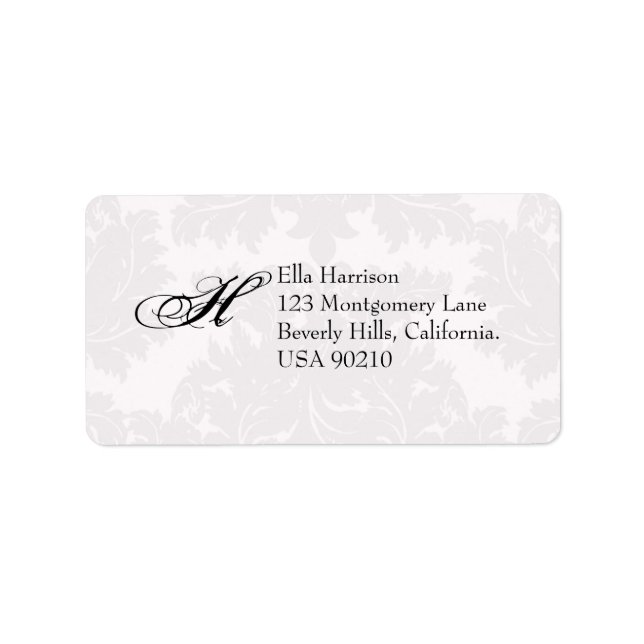 Customisable Monogram Damask Address Label (Front)