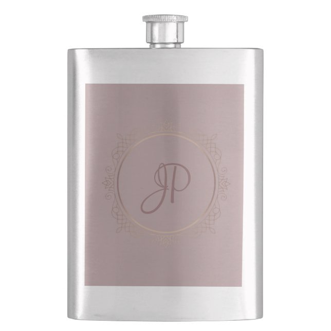 Customisable Monogram Elegant Rose Gold Template Hip Flask (Front)