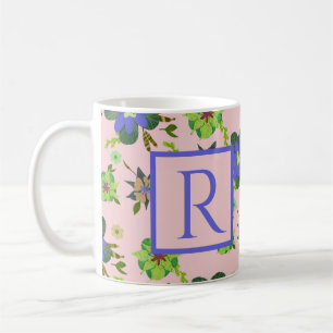 Customisable Monogram Girly Floral Pattern Pink  Coffee Mug