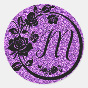 customisable monogram glitter classic round sticker