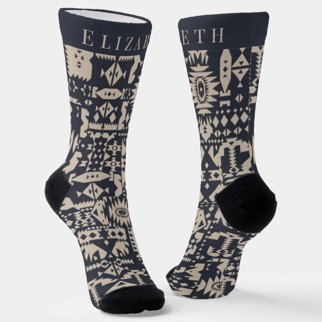 Customisable Monogram Initial  Aztec Style design Socks (Angled)