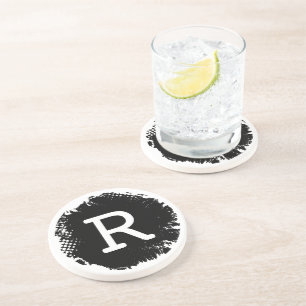 Customisable Monogram Ink Blot Sandstone Coaster