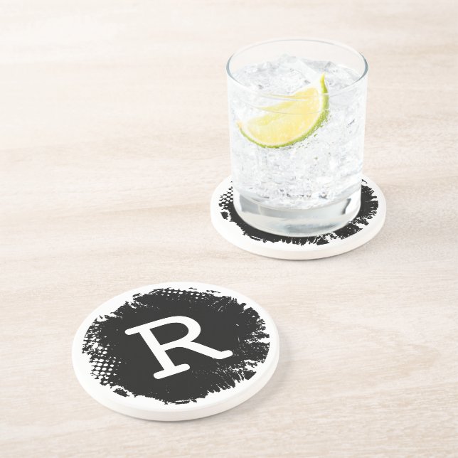 Customisable Monogram Ink Blot Sandstone Coaster (Side)