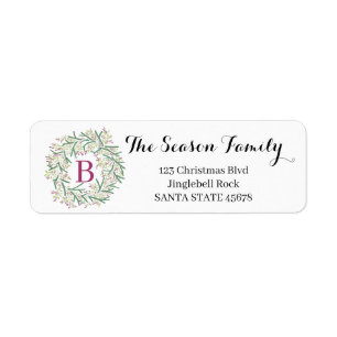 Customisable Monogram Label Christmas Return Address Label