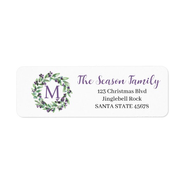 Customisable Monogram Label Christmas Return Address Label (Front)
