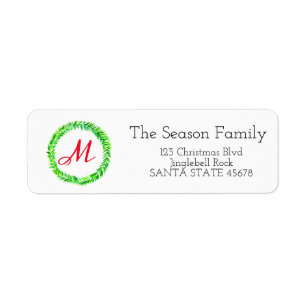 Customisable Monogram Label Christmas Return Address Label