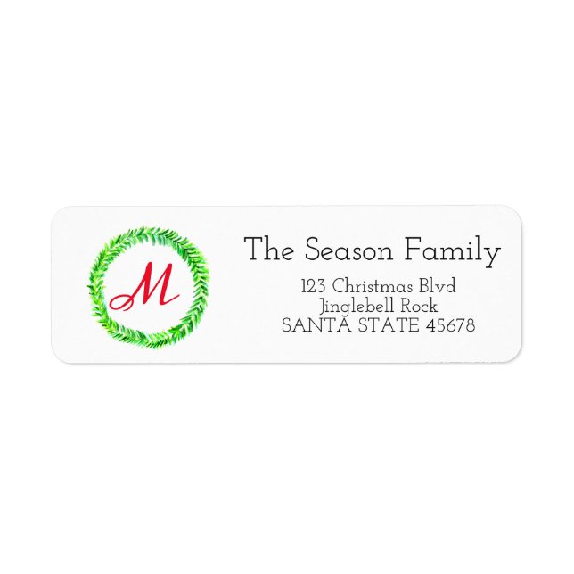 Customisable Monogram Label Christmas Return Address Label (Front)