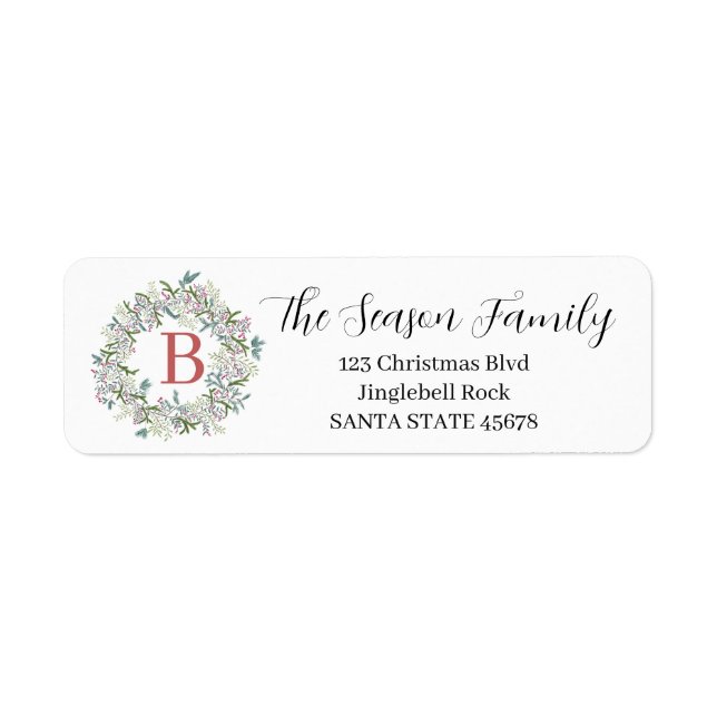 Customisable Monogram Label Christmas Return Address Label (Front)