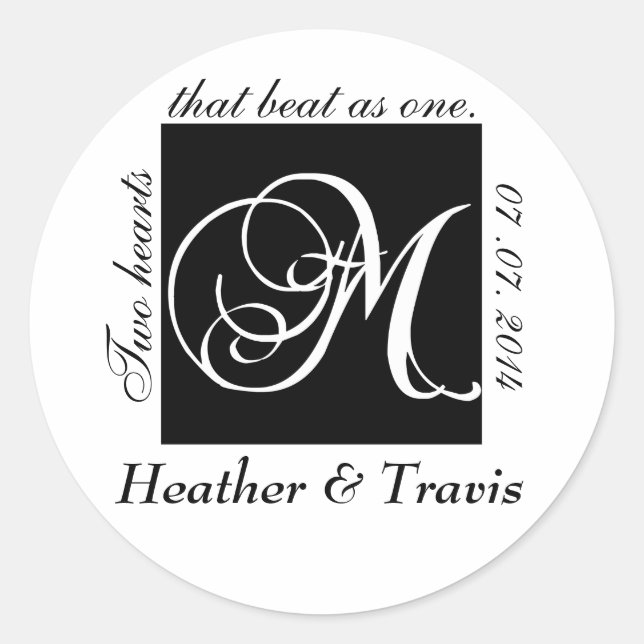 Customisable Monogram M Wedding Sticker Black (Front)