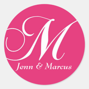 Customisable Monogram M Wedding Sticker Pink