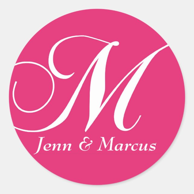 Customisable Monogram M Wedding Sticker Pink (Front)