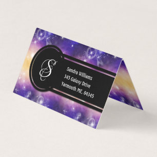 Customisable Monogram Purple Galaxy Stars Business Card