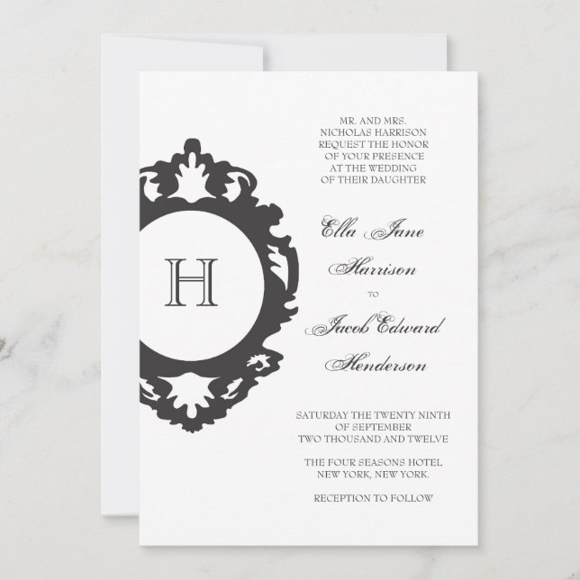 Customisable Monogram Wedding Invitation Charcoal (Front)
