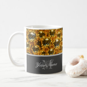 Customisable Monogram with golden christmas balls! Coffee Mug