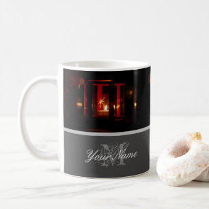 Customisable Monogram with golden christmas lights Coffee Mug