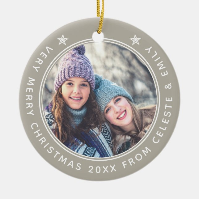 Customisable Mother Daughter Taupe Merry Christmas Ceramic Ornament (Front)